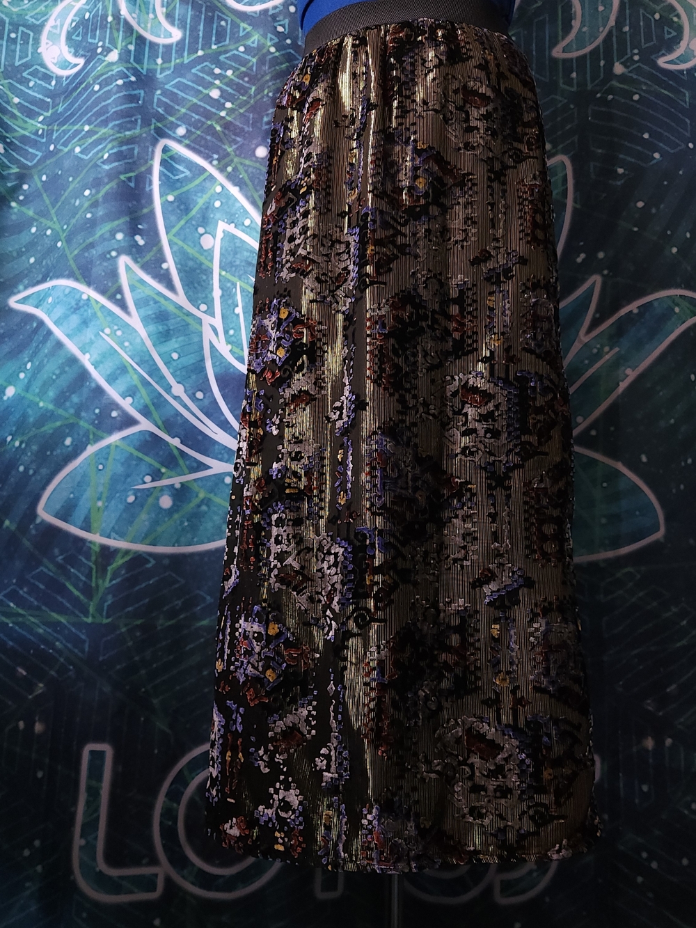 California MoonRise Nomad Art House Metallic Gold Maxi Skirt | Size XS/TP